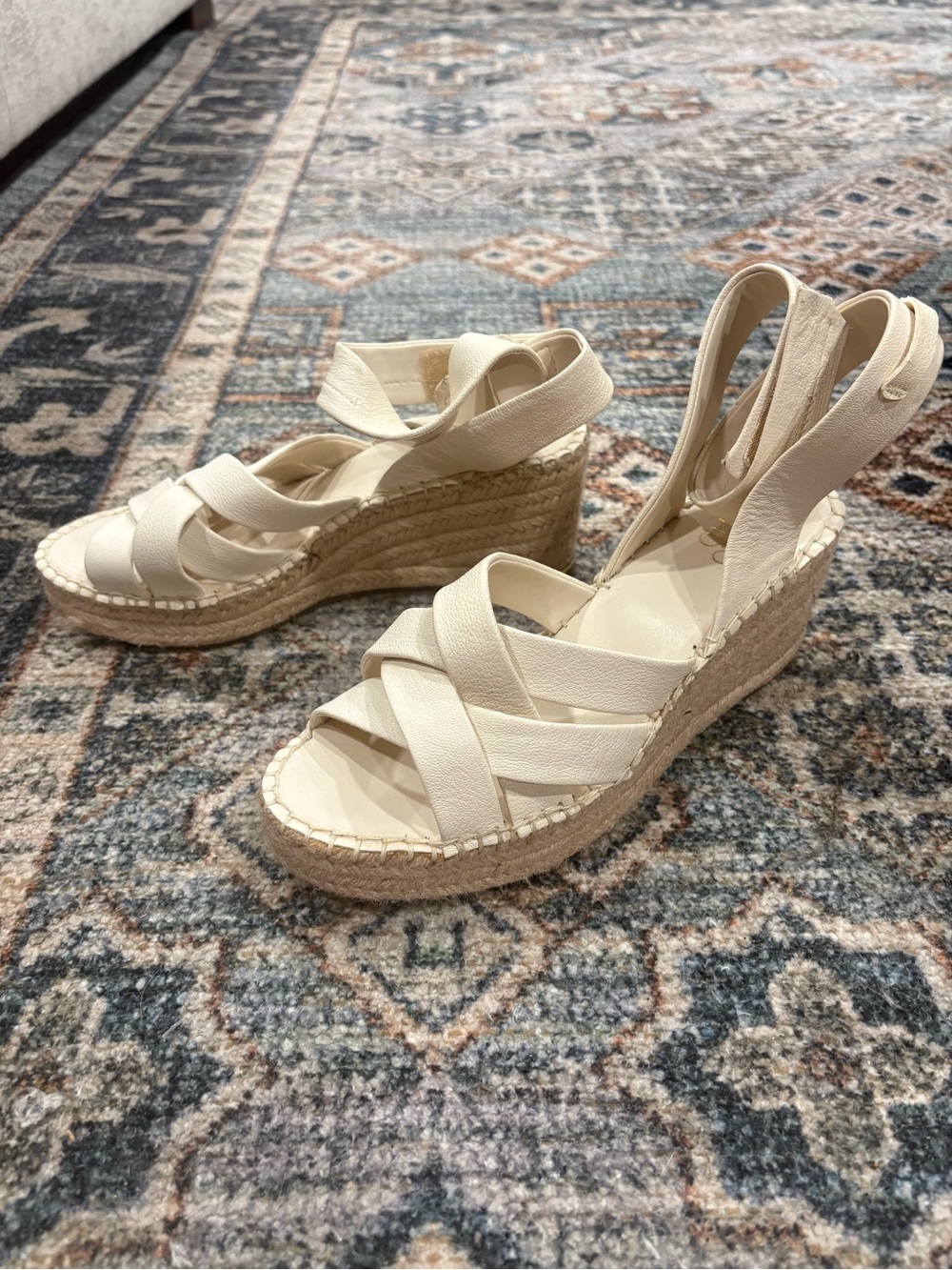 Franco Sarto Ivory Braided Espadrille Wedge Sandals